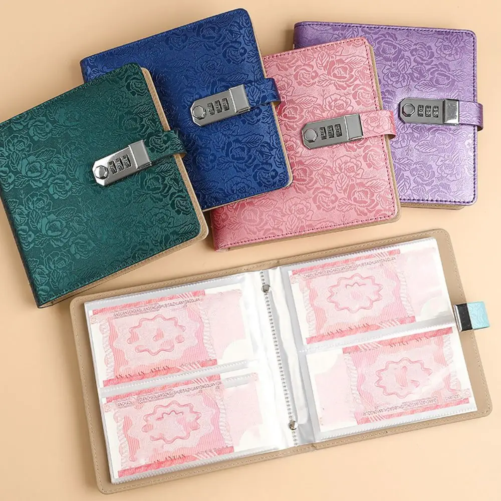 Emboss Flower Envelop Savings Challenges Book PU Leather 50Sheets Budget Binder with Lock Account Book Cash Envelopes