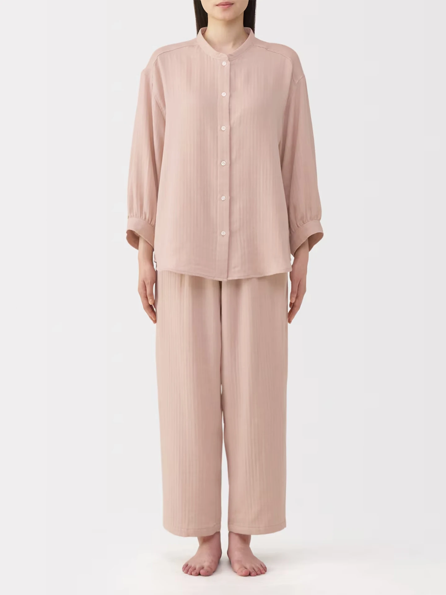 spring-summer-new-pure-cotton-double-layered-sleepwear-ladies-collared-eight-sleeve-zigzag-pattern-cotton-home-clothes-set