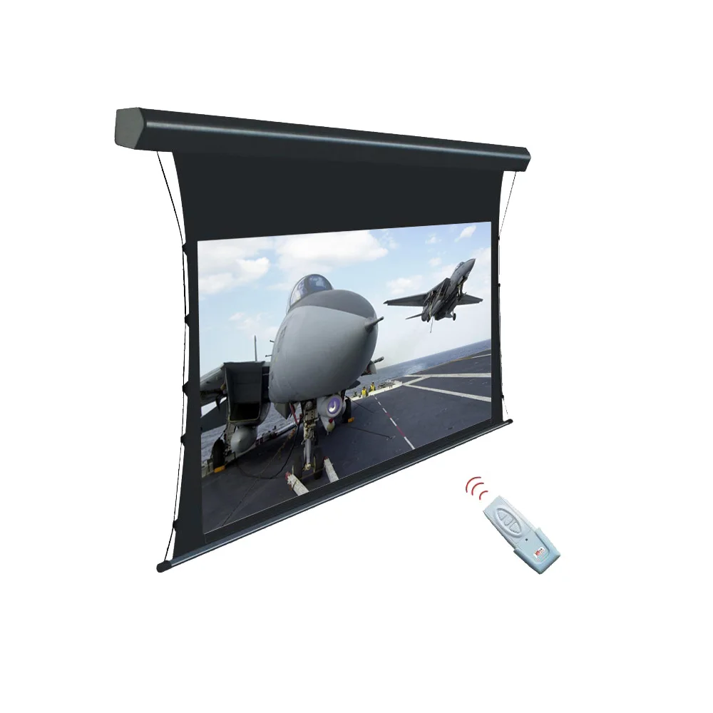 2026 180 Inch 16:9 Electric Tubular Motor Tab-tension Projector Screen Projection Screen with EU/ UK/AU Wire-control Remote Cont