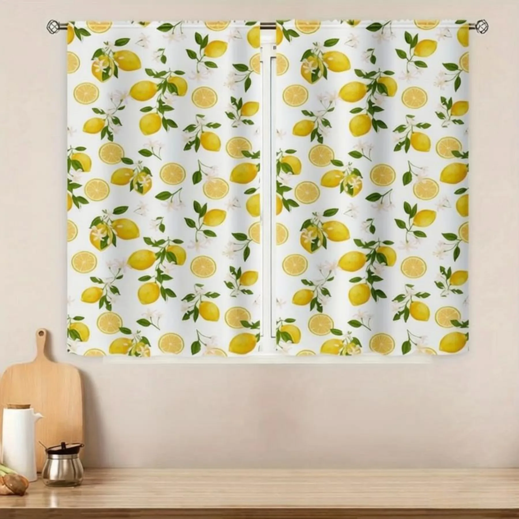 2PCS Digital Printed Curtains, Lemon Flower Cluster Design, Floral Flower Style for Living Room Bedroom Kitchen Home Decor