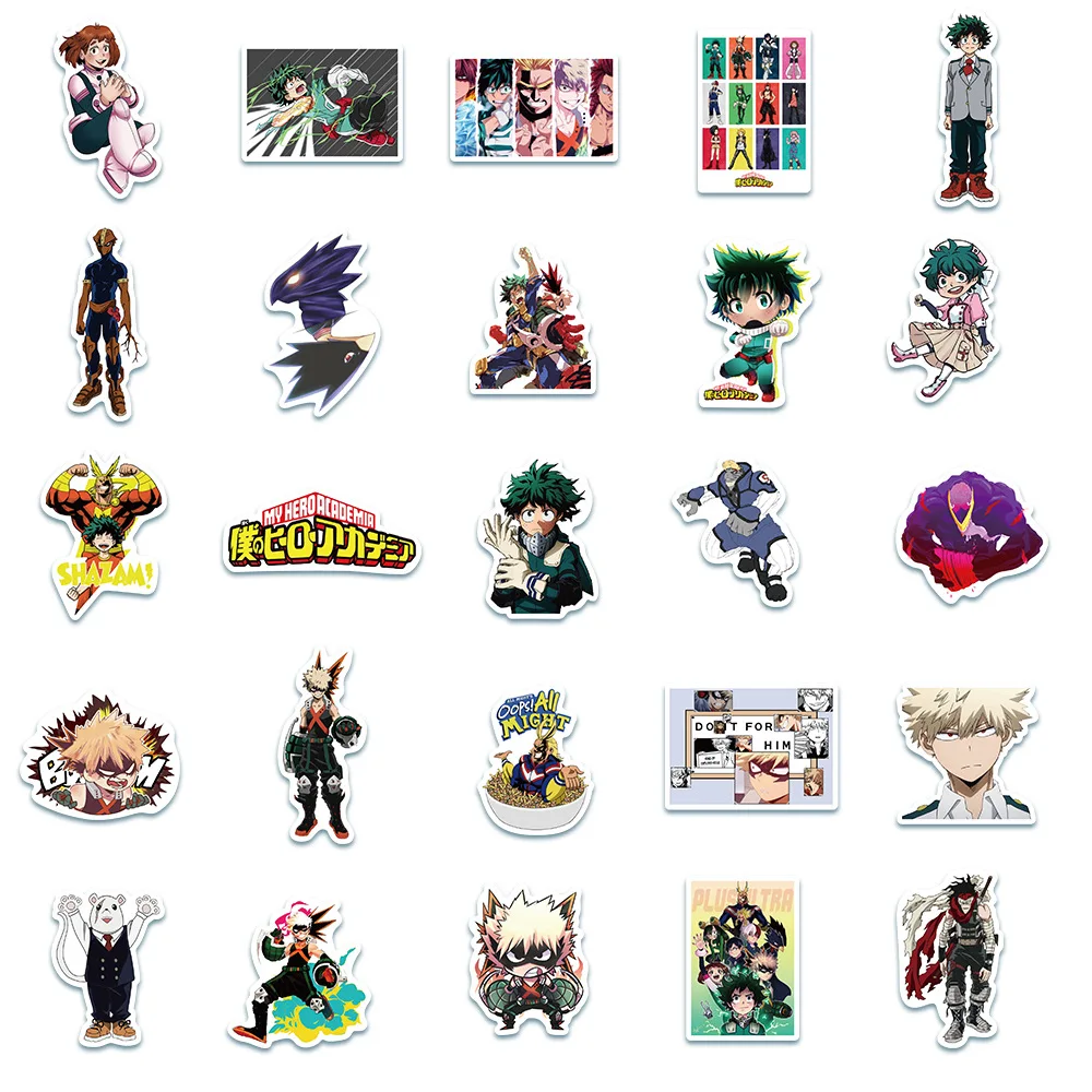 50 قطعة ملصقات أنيمي Kawaii بطلي الأكاديمية Midoriya كل مايت Bakugo Todoroki Mirio Shigaraki سكرابوكينغ القرطاسية ملصق