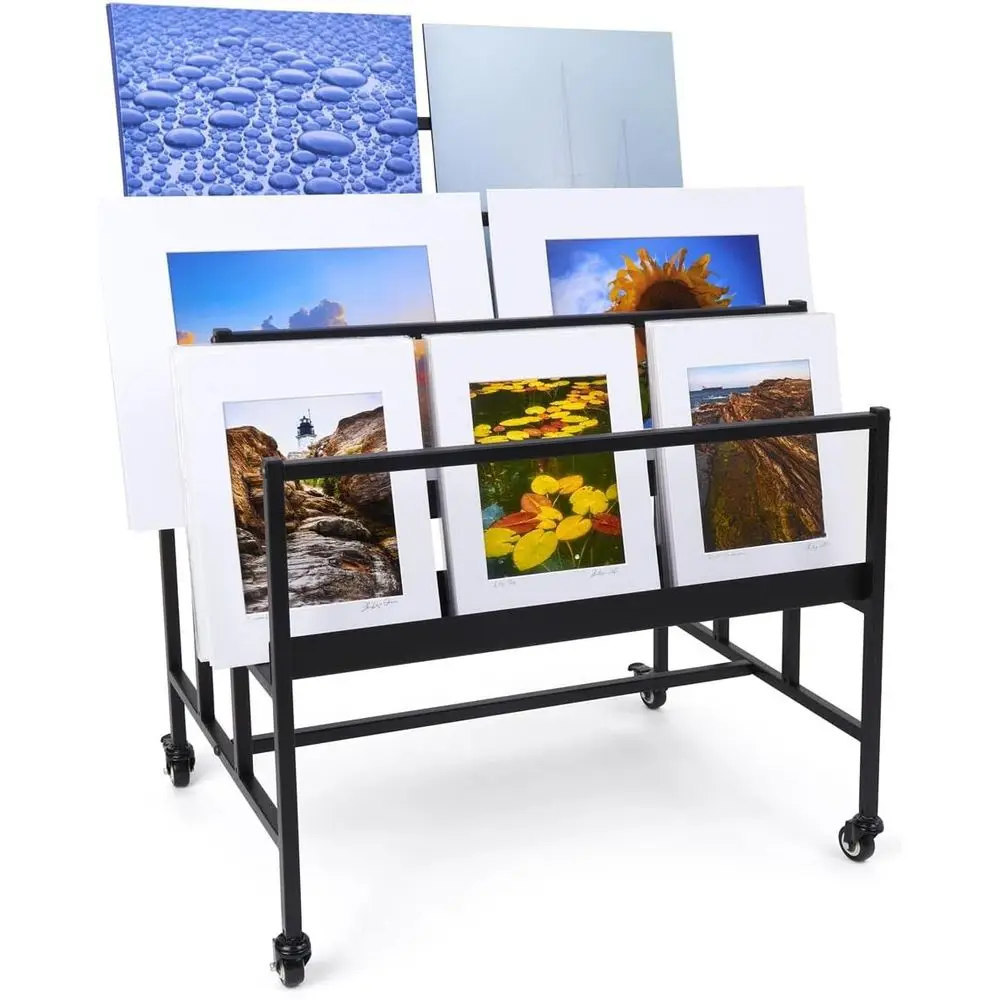 

Three-Tiered Rolling Art Rack for 75 24x36 Prints, Black