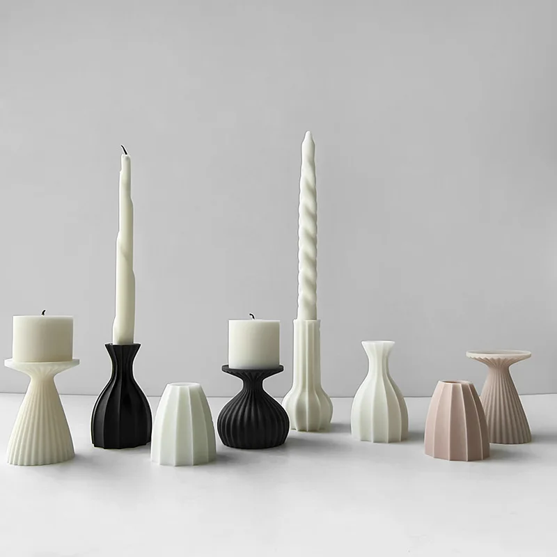 3D Candlestick Plaster Cement Silicone Molds Candle holder  Handmade Gypsum Craft Mould DIY Home Decoration