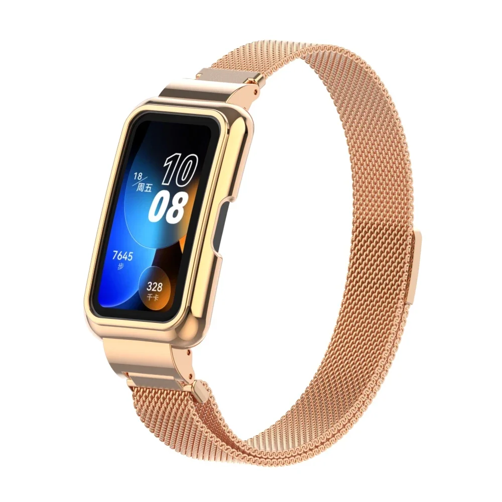 Milanese nadaje siฤ do Huawei Band 7 & 8, Milanese pasek magnetyczny, skรณrzany pasek, metalowa obudowa dla Huawei Band 87 pasek zastฤpczy