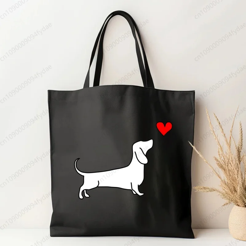 Dachshund Teckel Cute Dog  Canvas Tote Bag Printed Cartoon Reusable Cloth Bag Handbag Shoulder Bags Custom Handbags Women