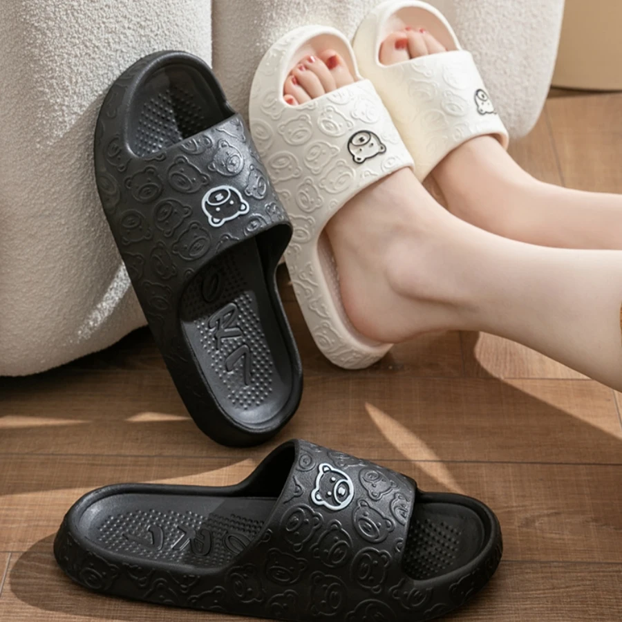 Summer Fashion Printting Bear Men's Slippers Indoor Girls Bedroom Bathroom Anti-slip Resilient Soft Sole Beach Couple Shoes