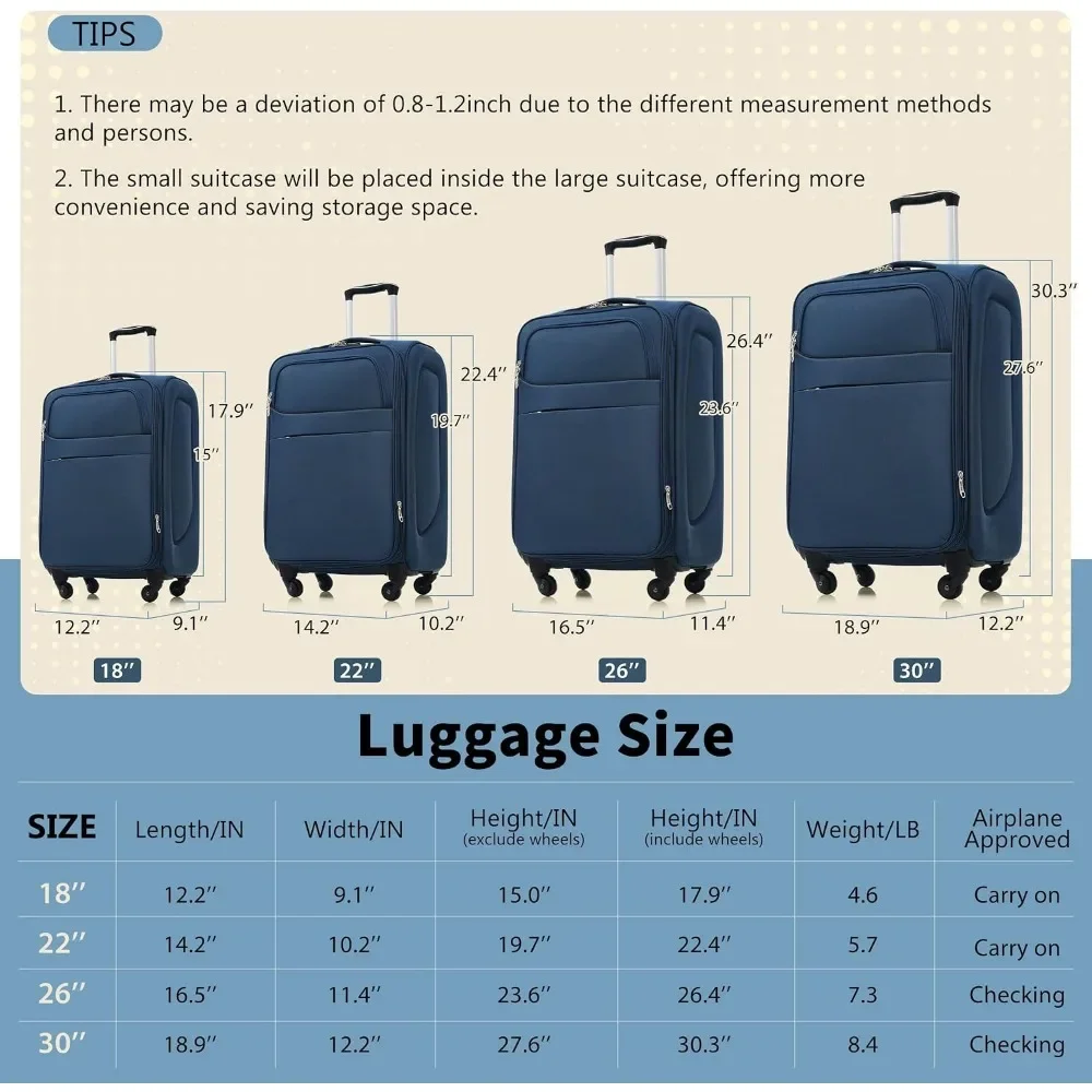 4 Piece Expandable Luggage Set with Spinner Wheels, Lightweight Suitcases with TSA Lock (15