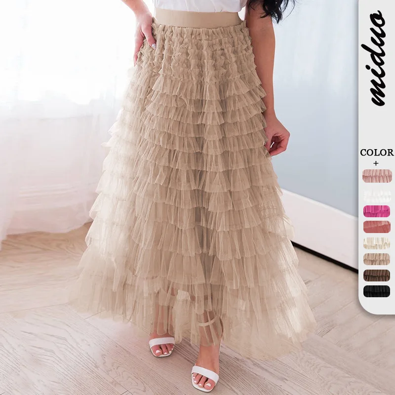 

Ele Me f Skirt Faionable Puffy High Waist Pure Color Women's Dr Cross-Border New Sle Cake Skirt