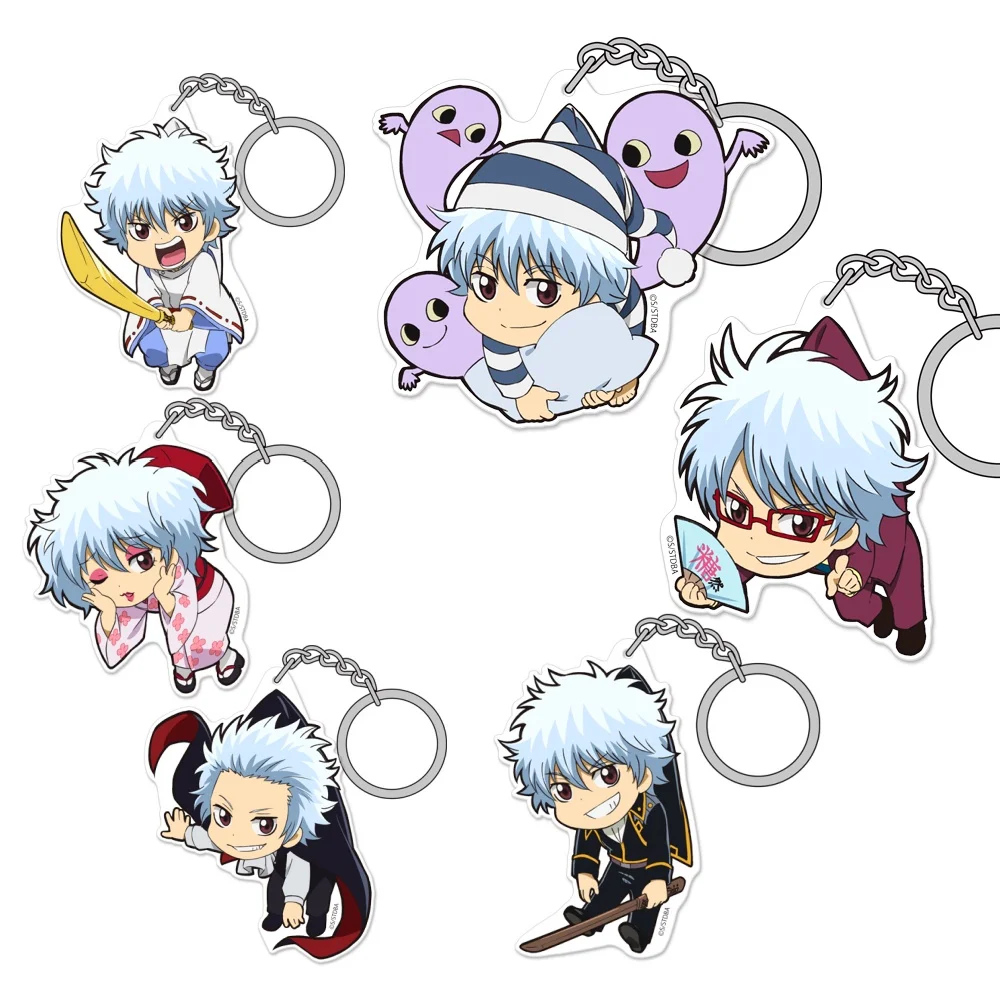 

Anime Gintama Keychain Cute 6cm Key Chain Pendant Acrylic Accessories Cartoon Keyring Acrylic Keychains Fans Christmas Gift