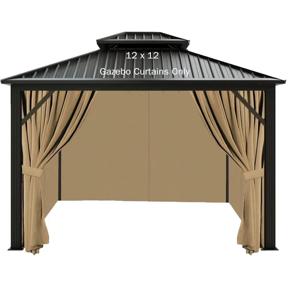 12'x12' Gazebo Curtains Outdoor Waterproof, Khaki Universal Replacement Curtain 4-Panels, Sidewalls with Zipper for Garden,Patio