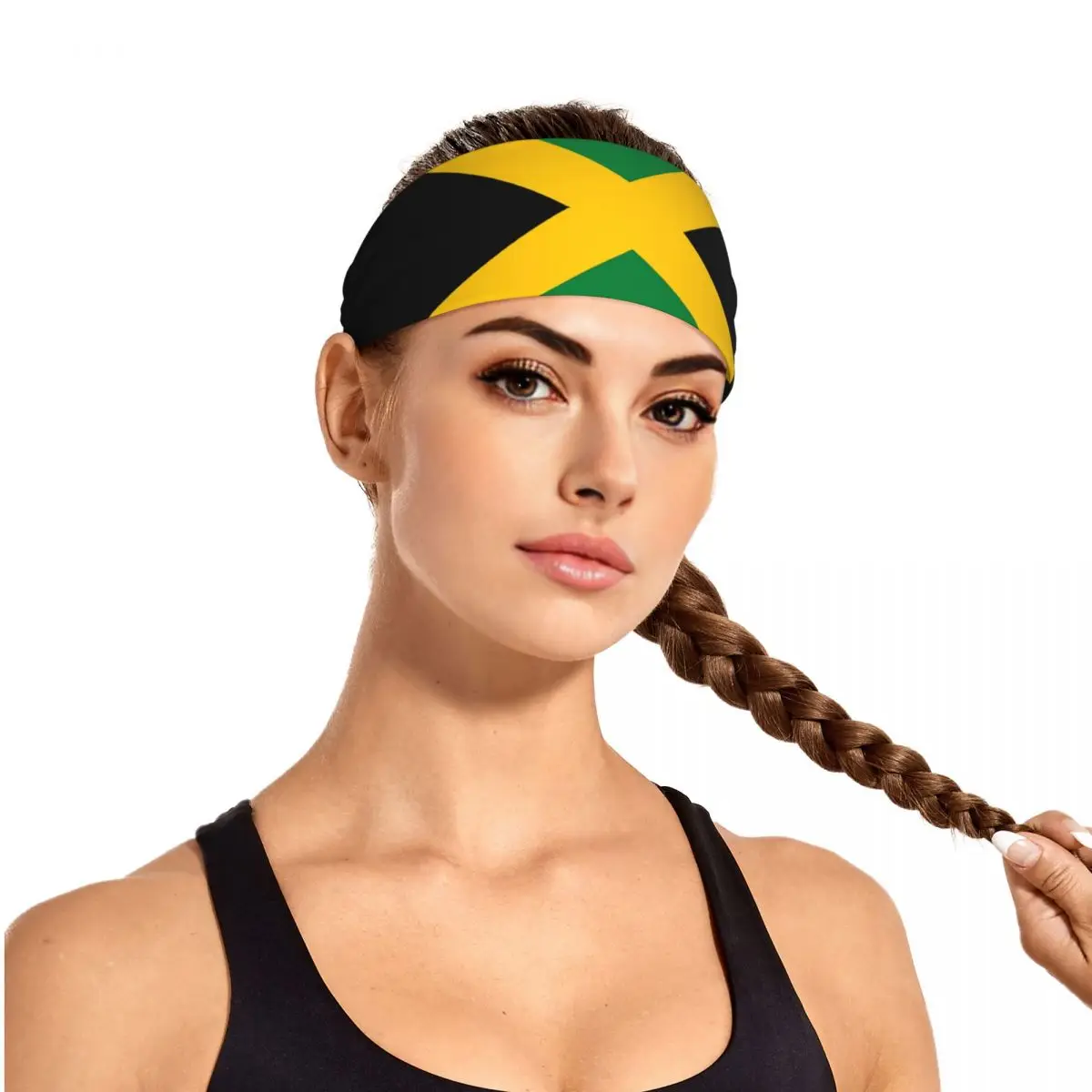 Custom Jamaican Flag Headband Women Men Non Slip Patriotism Moisture Wicking Workout Sweatband for Cycling