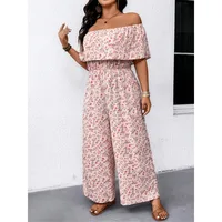 Plus Size 1XL-5XL Women's Fashionable One-piece Collar Waist Cinching Elegant Printed Jumpsuit - Image 5