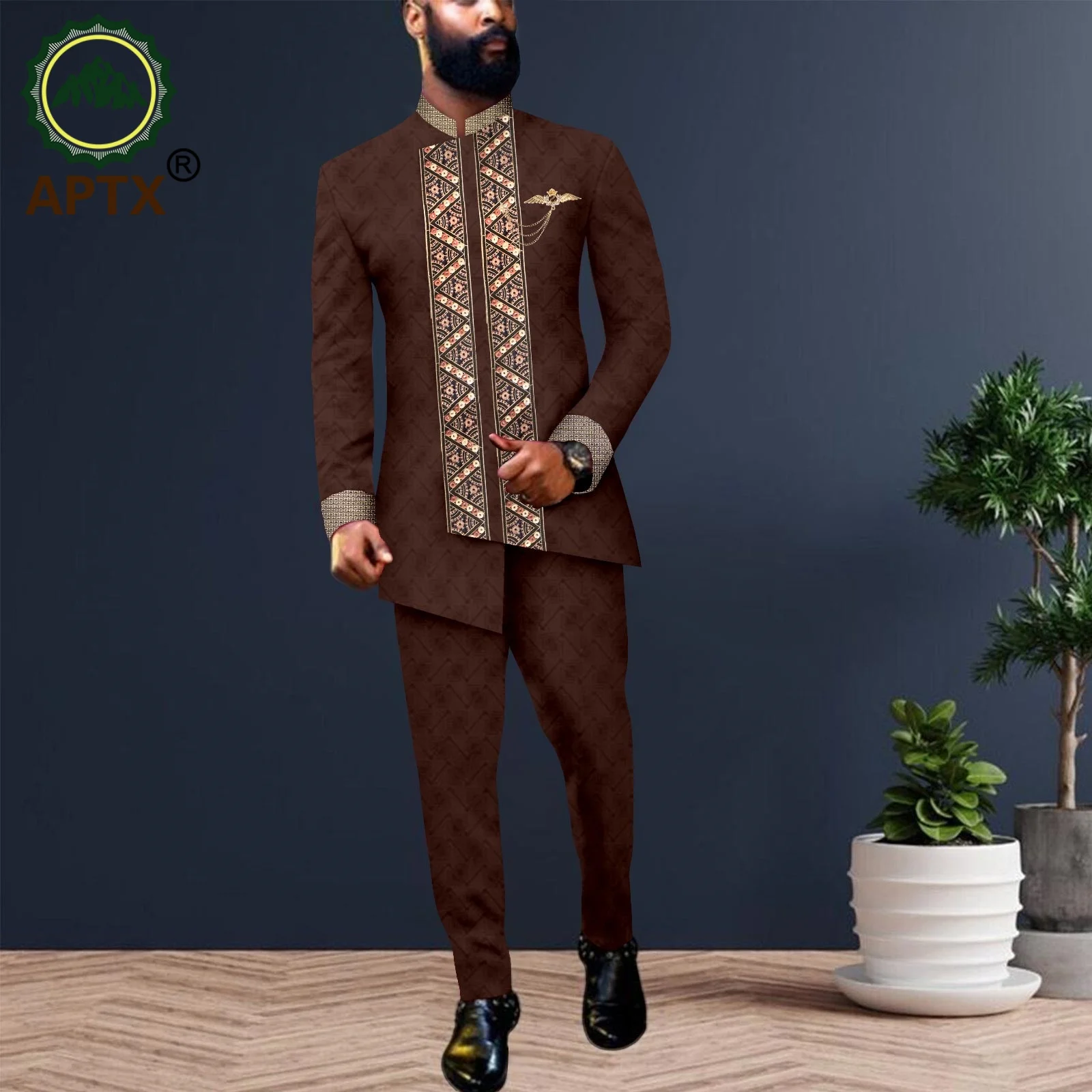 African Men Clothing Bazin Riche Men Suit 2-Piece Set Muslim Mens Robe Islamic Jacket Blazer Pants Party Wedding 2516042