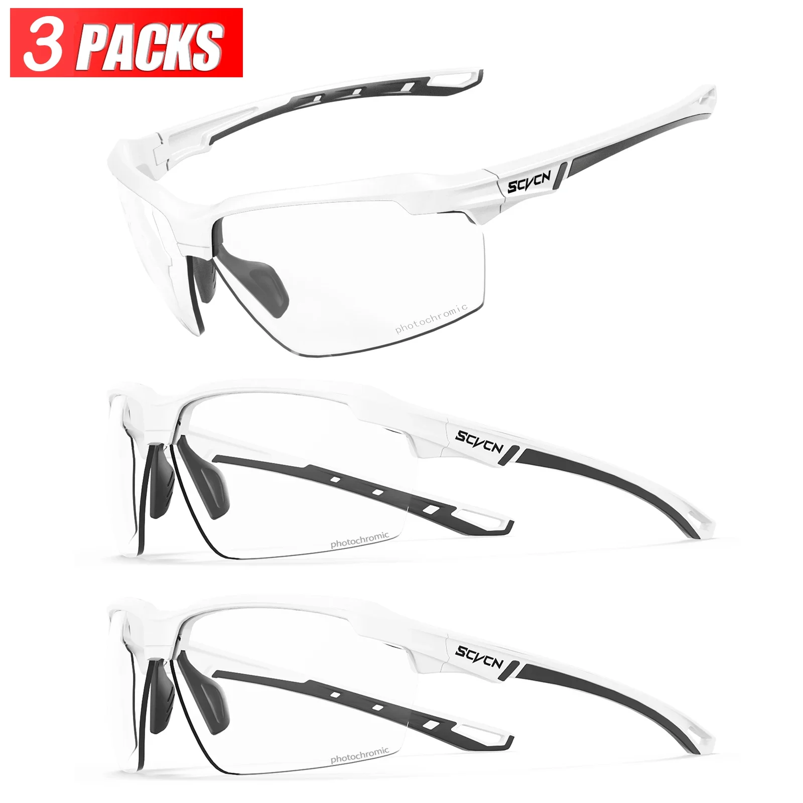 3PACKS SCVCN Photochrome Radfahren Sonnenbrille Gläser Fahrrad MTB Fahrrad Wandern Golf UV400 Sportbrille für Männer Frauen Baseball 7