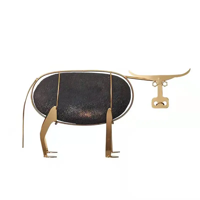 Creative Luxury Home Accessories Metal Cattle Marble Decoration Modern Desktop Decoration Room Ornament