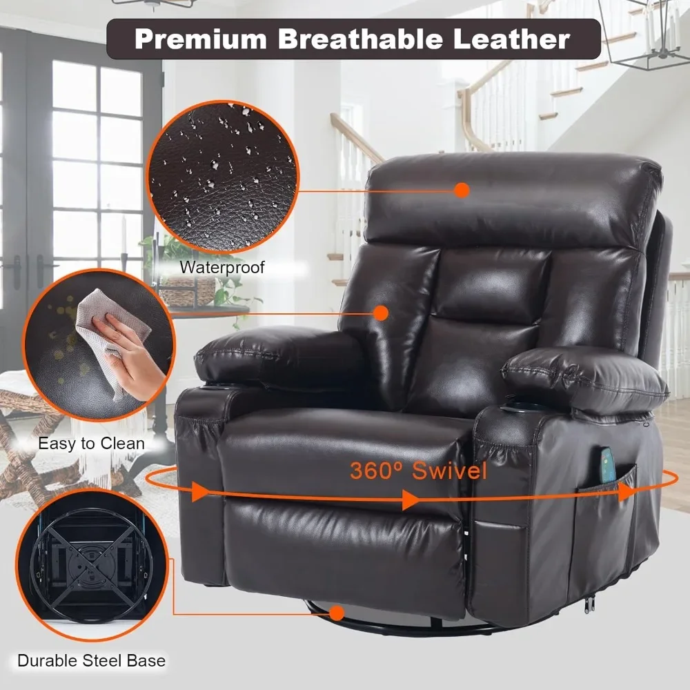 Faux Leather Overstuffed Massage Recliner Chair for Adults with Heat Comfortable Manual Swivel Rocker Massaging Feature