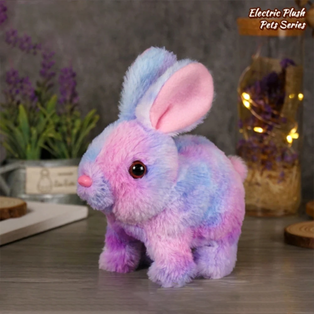 Carino simulazione coniglio elettrico peluche morbido coniglietto bambola di pezza rosa bianco marrone salto luminoso realistico regalo di lepre per i bambini