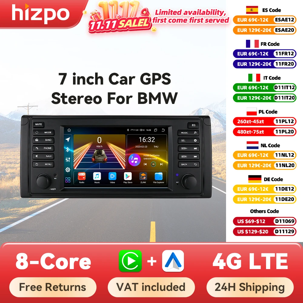 Hizpo Car Intelligent Systems for BMW 5 Series E39 X5 E53 M5 1996-2003 Multimedia 2din Autoradio Android 13 Auto Carplay 7862 4G