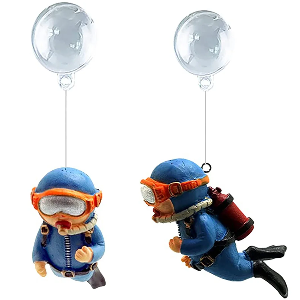 2pcs Fish Tank nament Creative Aquarium Floating Figurine Safe Eco Friendly Buoyancy Line Camera Diver Model