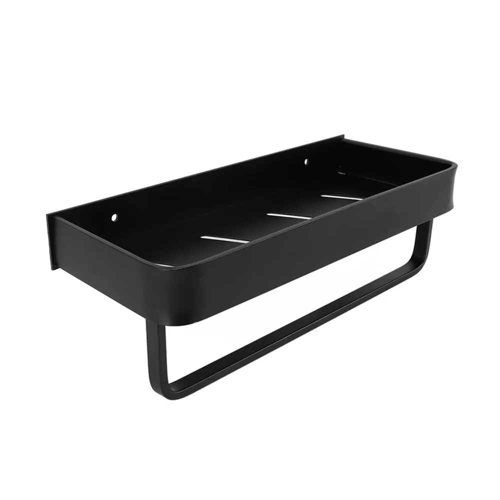 Aluminum Bathroom Shelf Black Rustproof Towel Rack Open Bottom Design Wall Mounted Storage Shelf Home Bathroom Kitchen Washroom