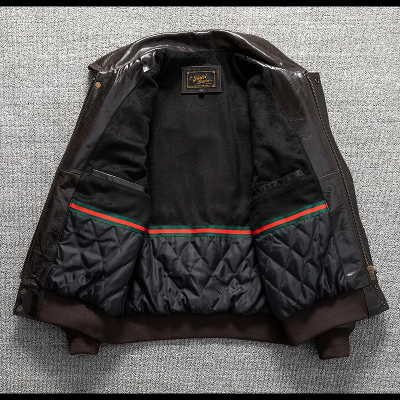 เสื้อแจ็คเก็ตนักบินหนังแท้สำหร - Bomber Jacket Men บทวิจารณ์และราคา
