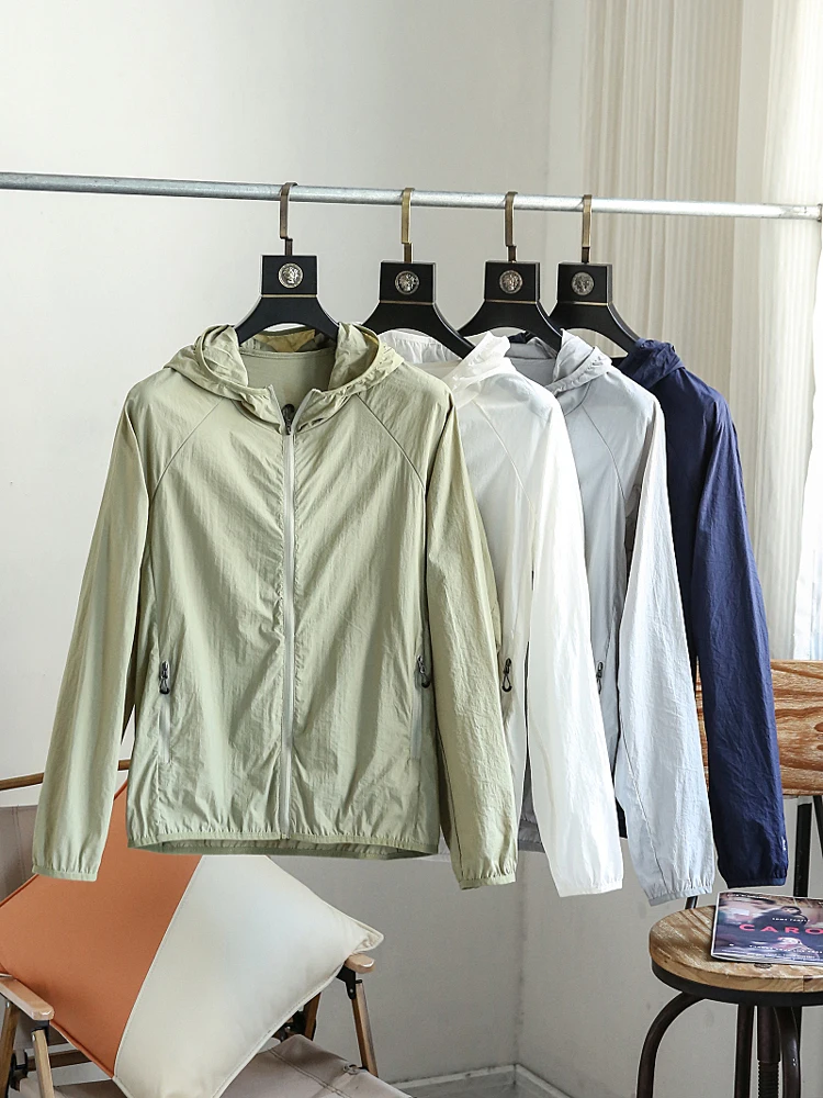 

Весна-лето, новинка, защита от ультрафиолета, водонепроницаемый светильник Qui Dry, мужское уличное пальто с капюшоном и защитой от солнца, куртка на молнии, деко...