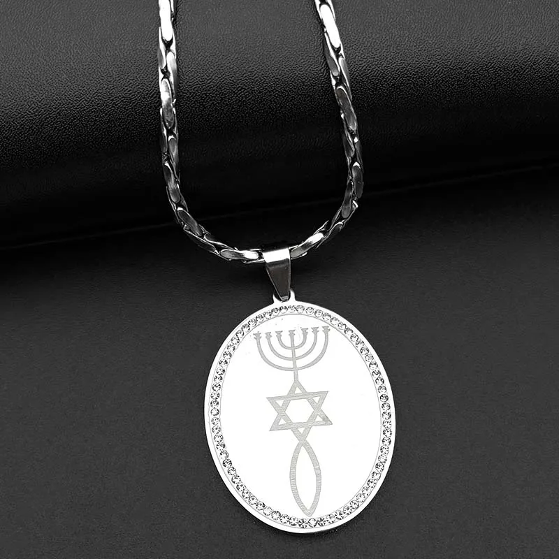 Star Of David Menorah Jewish Necklace Stainless Steel Gold Color Rhinestone Judaica Hebrew Israel Faith Lamp Hanukkah Jewelry
