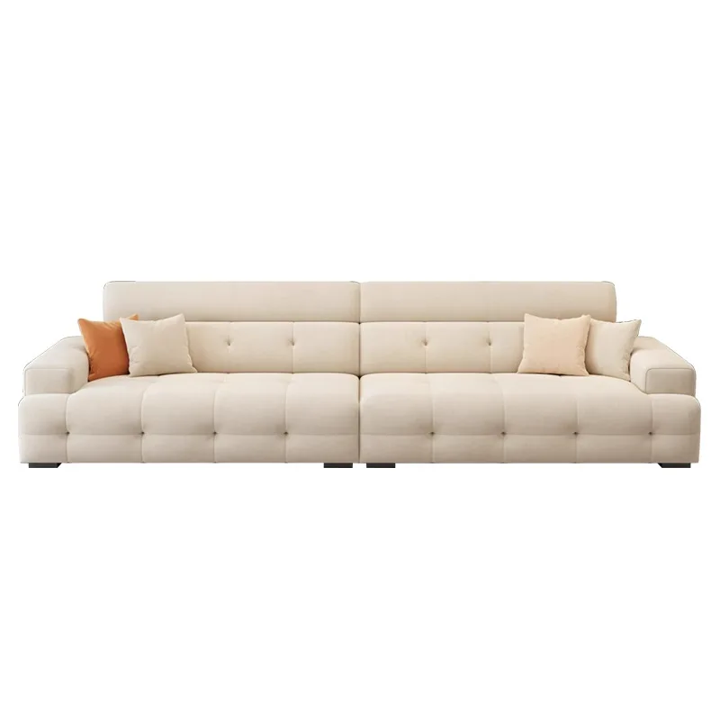 Cat fleece fabric sofa modern simple living room chenille French cream style leather sofa