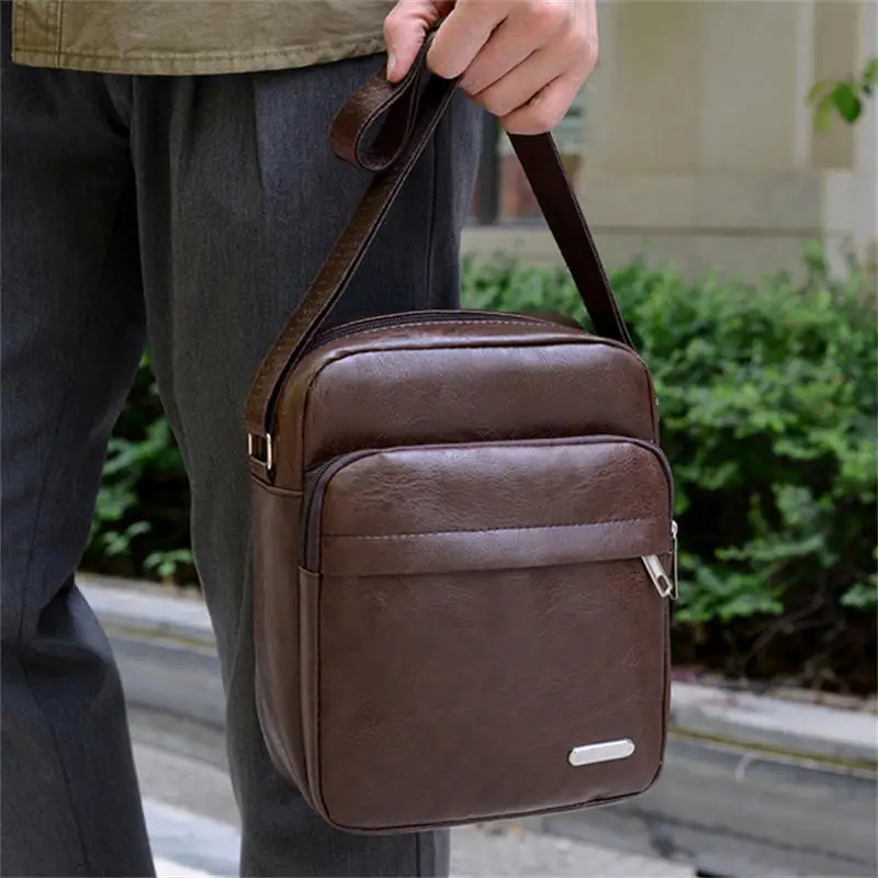 

Portable Men Leisure Commuter Shoulder Crossbody Bag Fashion Male PU Handbag Vertical Large Capacity Leather Phone Bag For Men