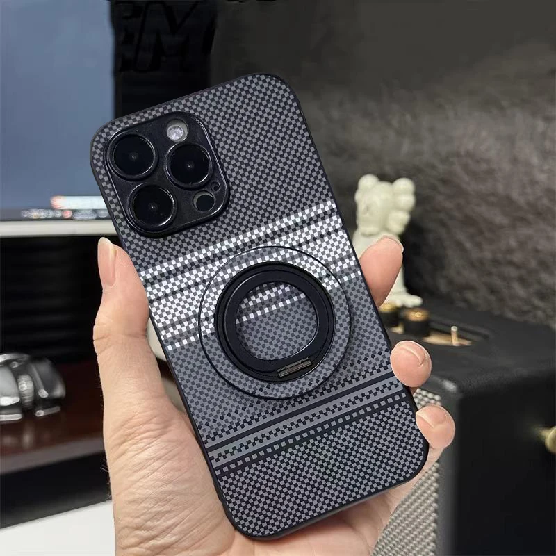 카본 파이버 마그네틱 홀더 스탠드 비즈니스 폰 케이스 (비보 y35 y20 y33s y27 y10 y12s용) 케블라 텍스처드 맥세이프 폰 케이스