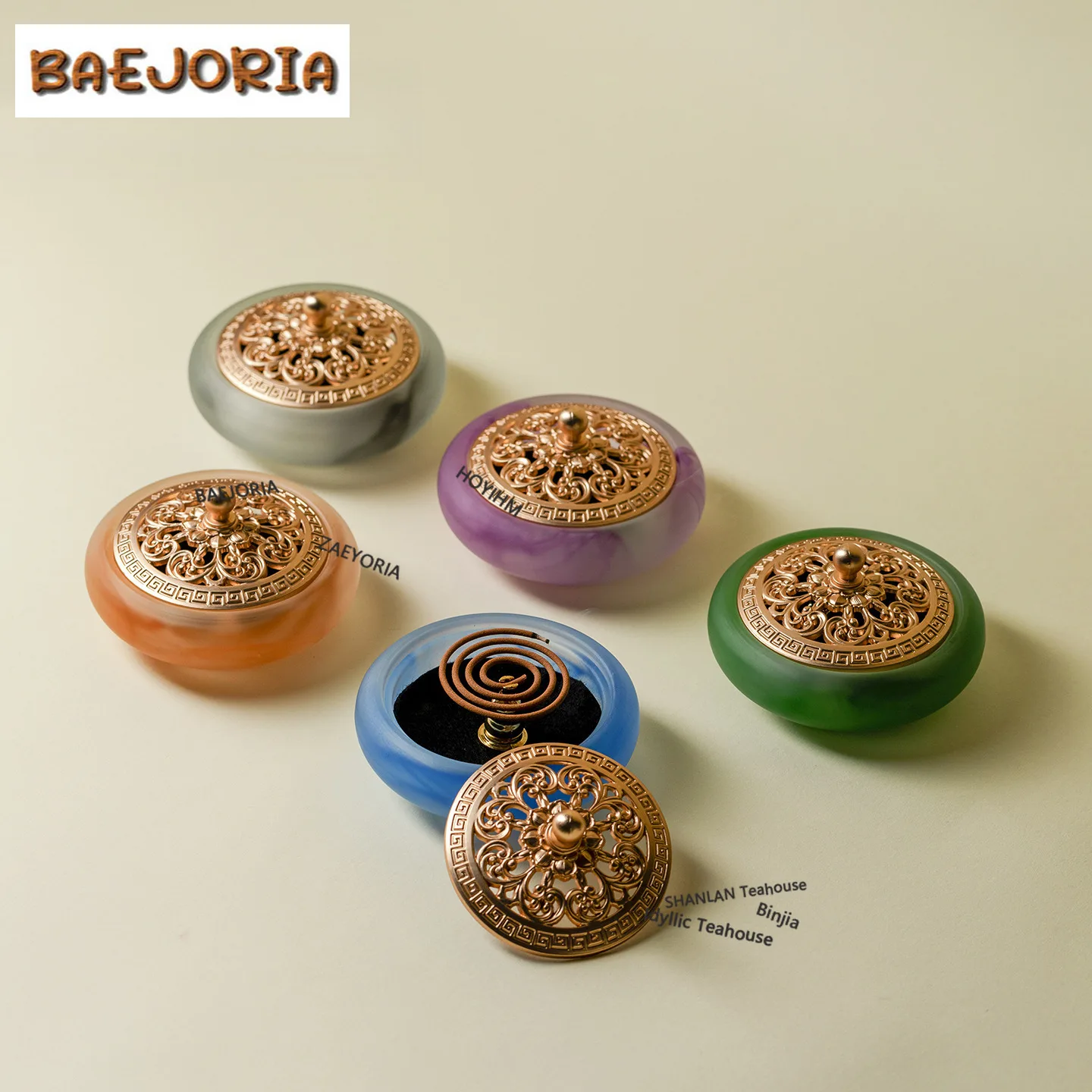 BAEJORIA Famille Rose Coloured Glaze Ink-wash Stripes Incense Holder Diffuser Incense Burners Aromatherapy Censer Teaware Gifts