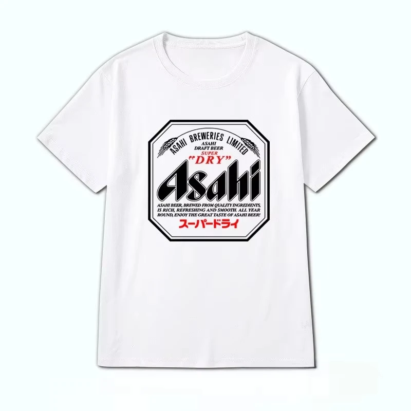 2026 Unisex Vintage Japanese Beer Inspired Print Cotton T-shirt Short Sleeve O-neck Soft Breathable Daily Wear Tee
