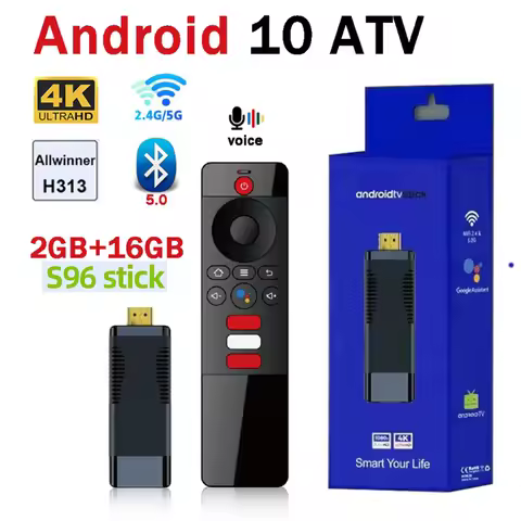 Smart TV Stick S96 ATV Stick 1GB/2GB 8GB/16GB/64GB Android 10.0 TV Box AllWinner H313 5G WiFi BT5.0 Voice Remote HD 4K Top Box