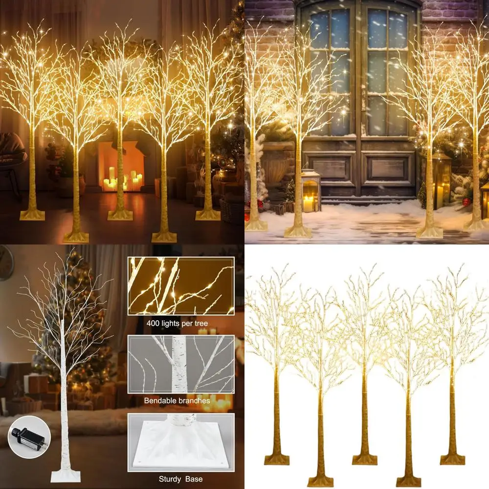 

Светодиодная береза высотой 6 футов на 400 футов с 8 режимами освещения для декора на Рождество и День Благодарения (в помещении/на открытом воздухе)