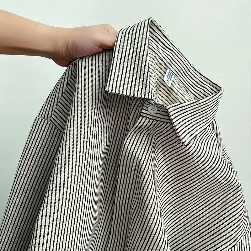 

Retro Japanese Sle Men's Long Sve irt Large Size 250 Pou Autumn Winter Outerwear Striped Inner Wear Layering irt