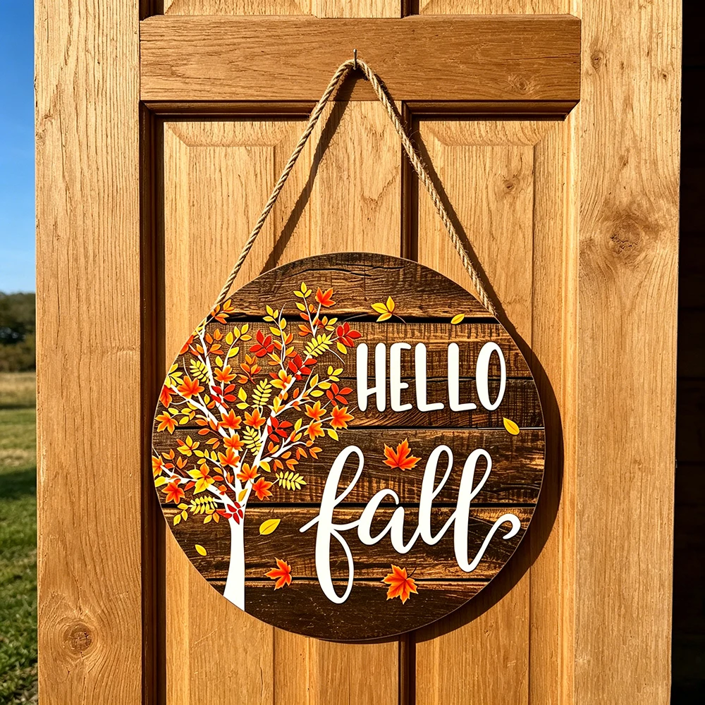 Autumn Maple Tree Rustic Wood Wall Sign, Farmhouse Front Porch Wall Seasonal Decor For Fall Harvest Halloween Thanksgiving