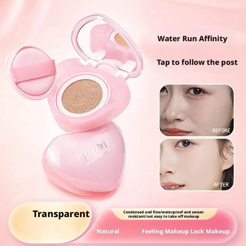 

1pcs Pink Heart Concealer Air Cushion Long-lasting Delicate Moisturizing Translucent Foundation Cream Portable for women