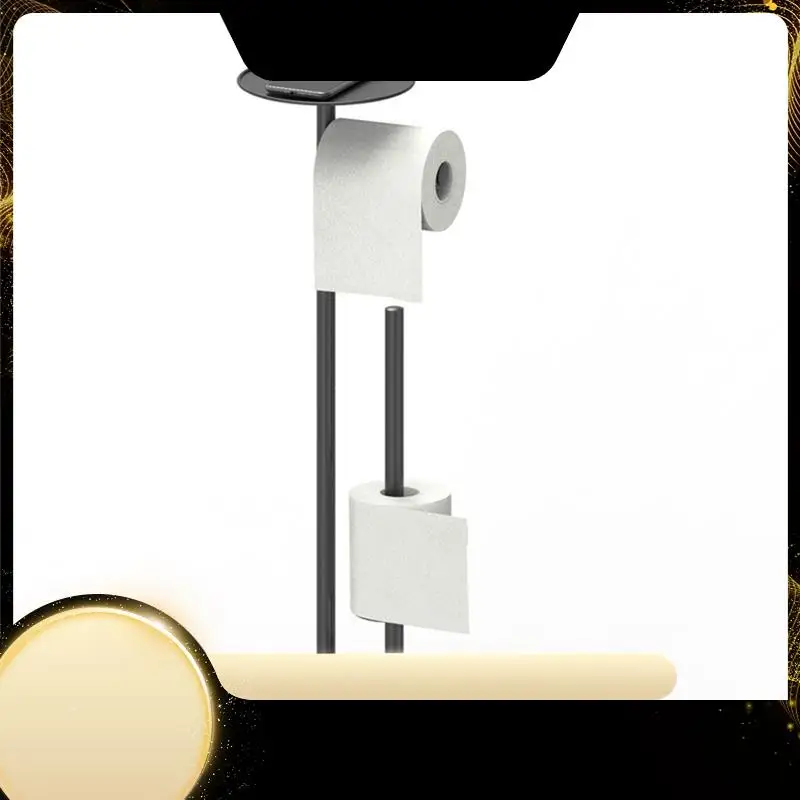 

X40A_XA-Black Toilet Paper Holder Stand With Shelf, Freestanding Toilet Paper Holder, Heavy Base No Tipping Over For Bathroom