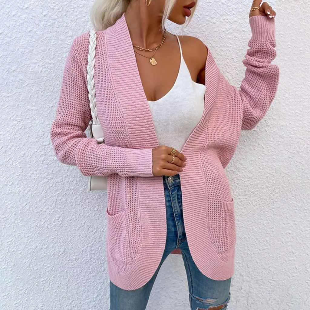 

Mao Mao Yu Women's Knitwear Sweater with Curved Hem Pocket Autumn Winter European American Style Women's Coat