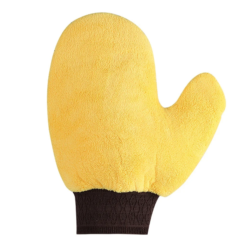 Car Cleaning Yellow Car Wash Gloves Coral Fleece Mitt Quick Lather Non-scratch High Absorbency Superfine Fiber