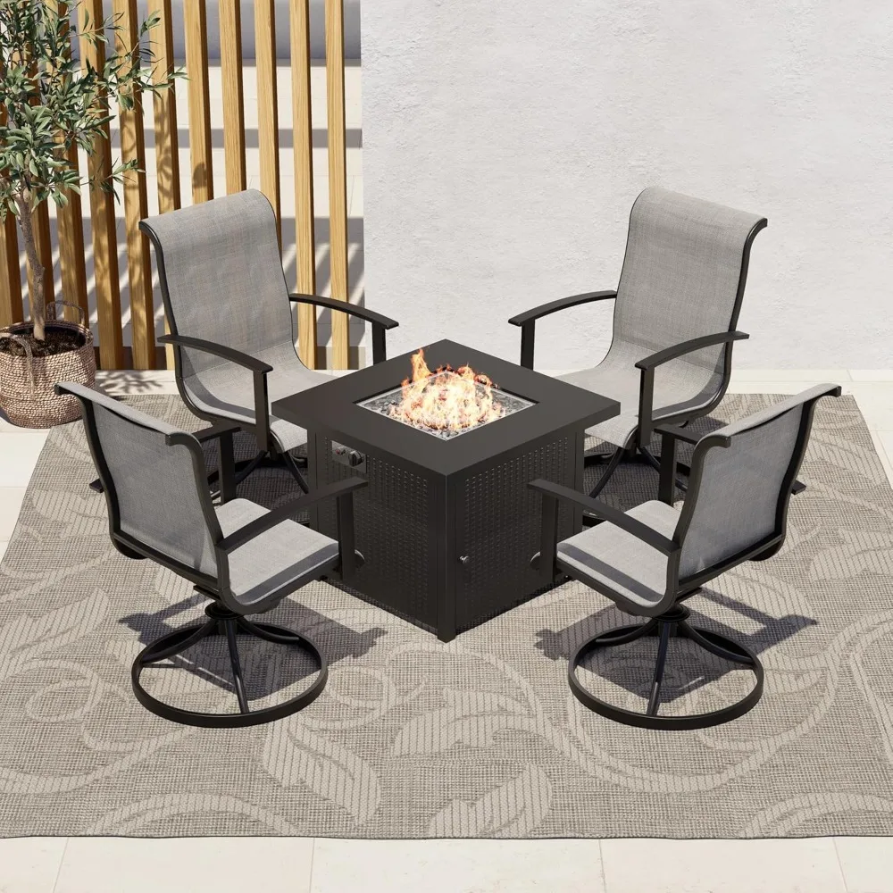 

5-Piece Patio Furniture Sets with 30 Inch CSA Approved 50,000 BTU Square Propane Fire Pit Table Outdoor Swivel Rocking Chair 4-