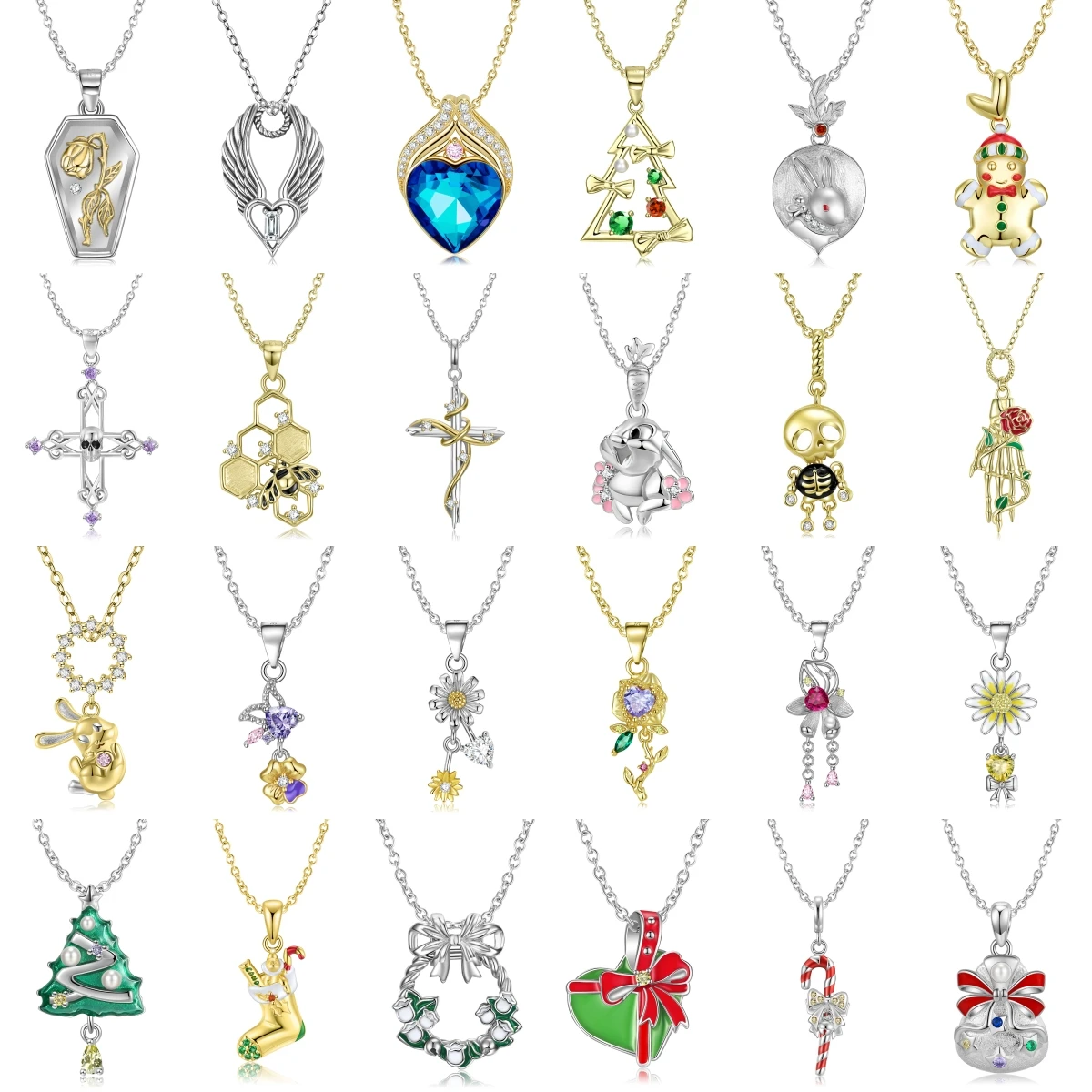 

925 Sterling Silver Colour Socks Christmas Gift Candy Bow Golden Rabbit Pendant Necklace for Women's Necklace Birthday Gift