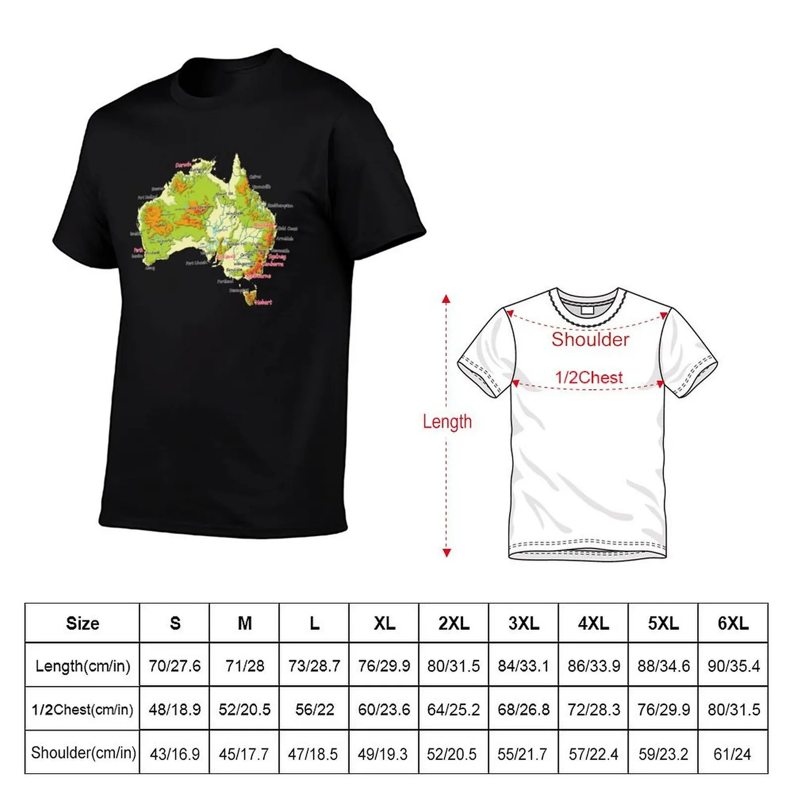 Australia physical map topographic map of Australia coast, Capitals and Major cities T-Shirt Abstract Pattern Print Top