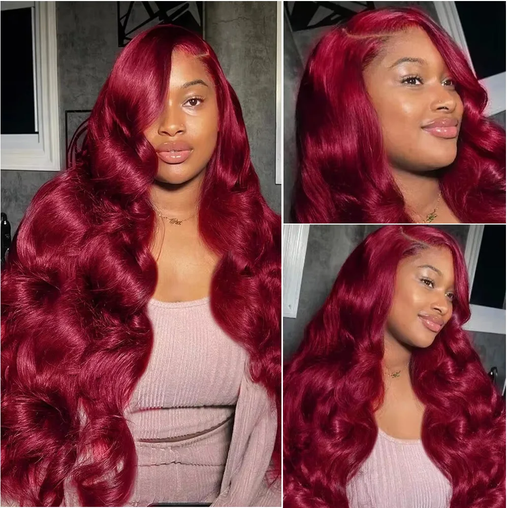 13x6HD الدانتيل شعر مستعار أمامي 99J الأحمر بورجوندي الملونة خصلات الشعر المستعار الإنسان الجسم موجة خصلات الشعر المستعار الإنسان الدانتيل الشفاف الباروكات الأمامية للنساء