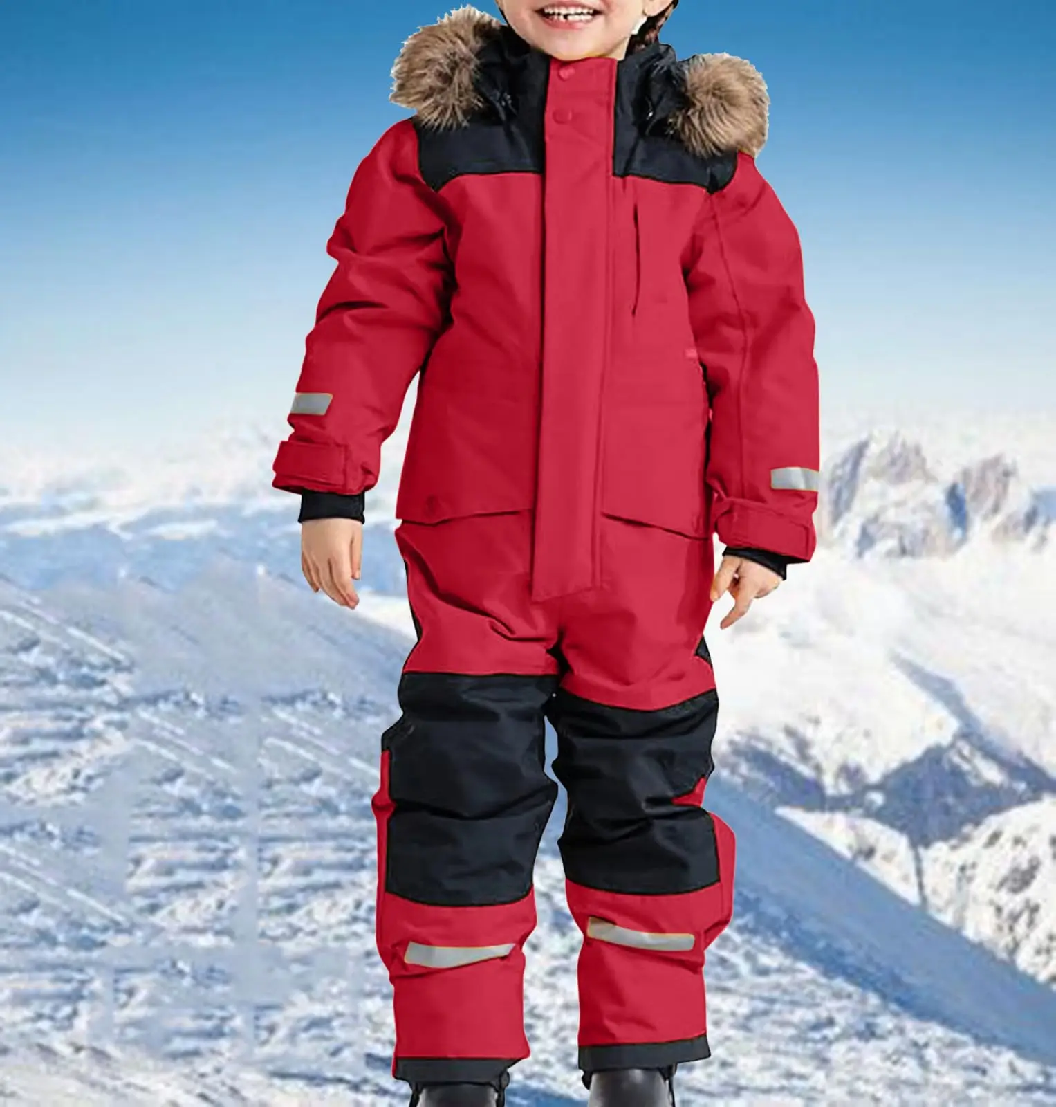 

Children Ski Jumpsuit Fashion Outdoor Waterproof Fleece-Lined Thickened Warm Skiing Jackets Boys' and Girls' One-Piece Ski Suit