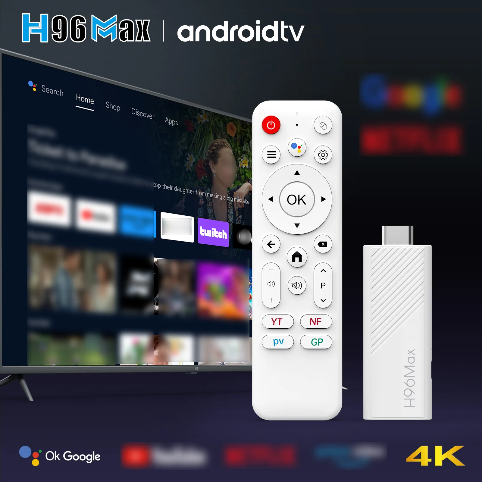 

H96 MAX H313 TV Stick Allwinner H313 Smart TV Box Google Voice Assistant BT 4K HD Media Player