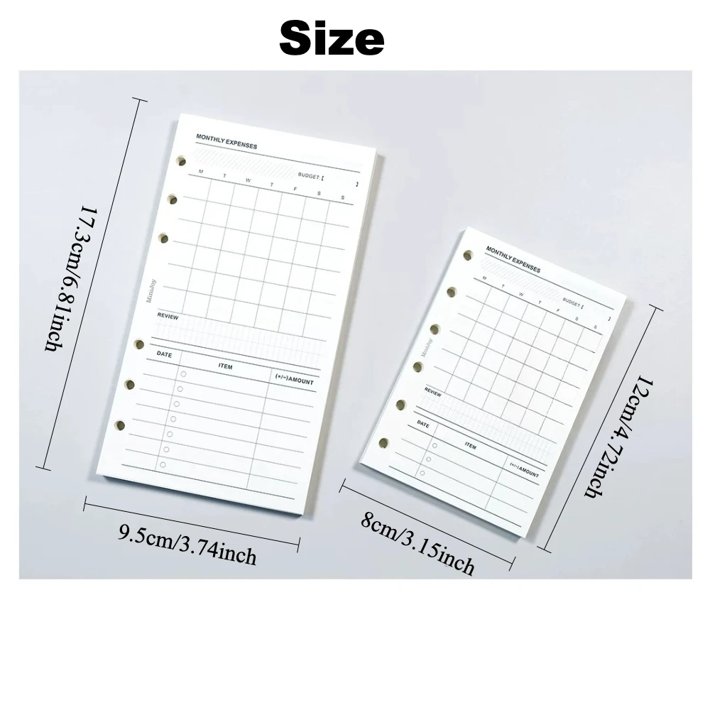 40 Sheets A6 A7 Monthly Budget Planner Inserts 6 Hole Loose Leaf Expense Tracker Refill Paper Undated Finance Record Journal