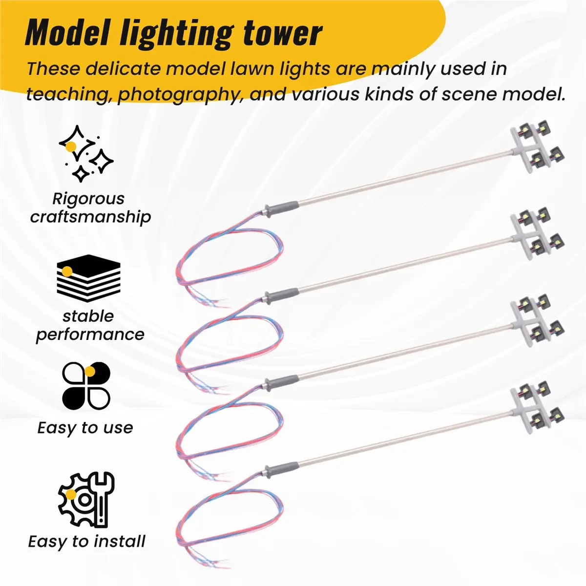 A48U 4 PCS HO Scale Model lighting tower,tower lights Model Lights Layout Lamppost for Train/Garden/Playground/Stadium