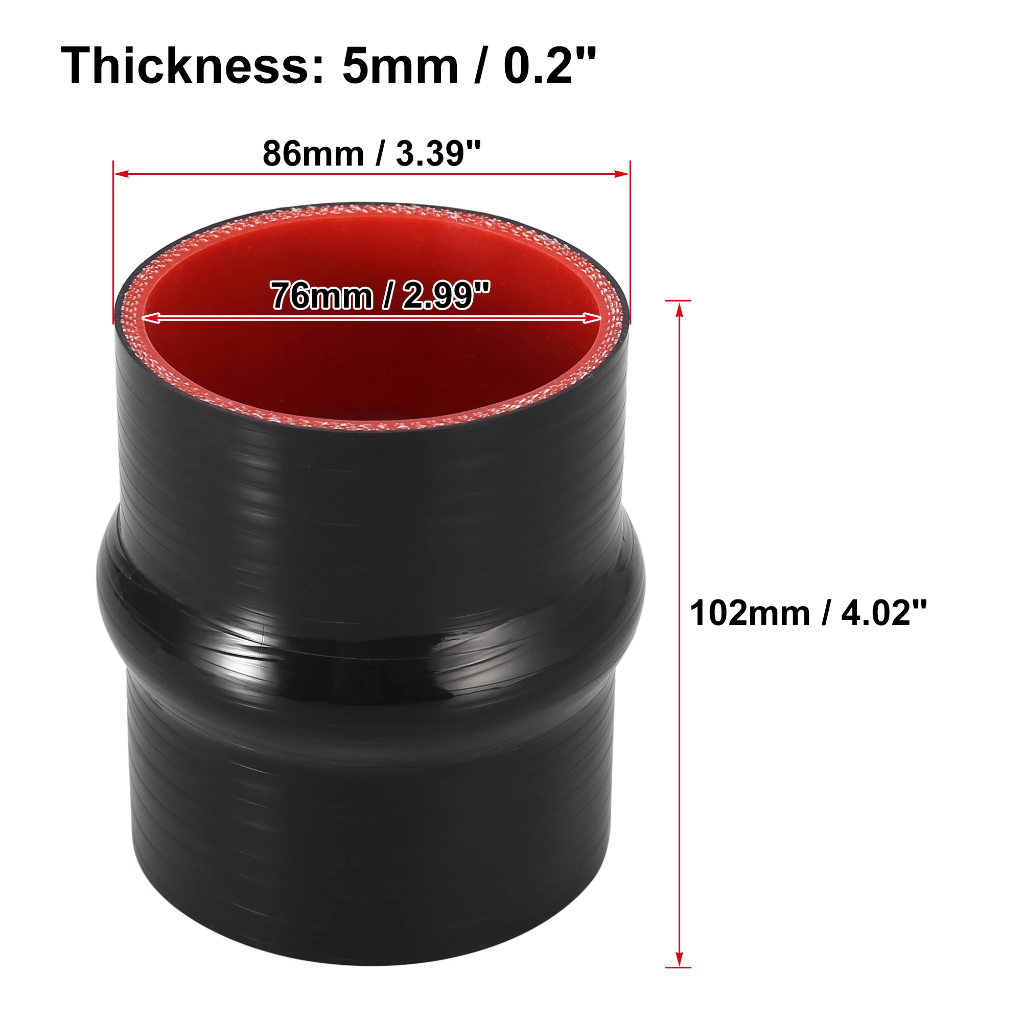 UXCELL 51 mm/63 mm/76 mm/89 mm/102 mm Innendurchmesser, gerader Silikon-Reduzierschlauch, Silikonschlauchkupplung, Ladeluftkühlerrohr, 102 mm Länge