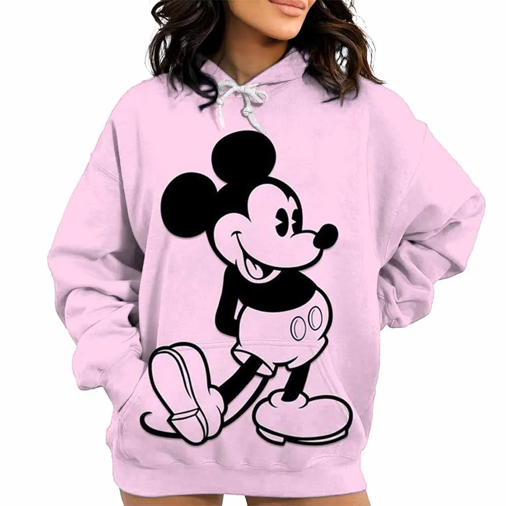 المرأة ديزني ميني ماوس هوديي الخريف / الشتاء مريحة طويلة الأكمام هوديي لطيف الوردي القلب الكرتون نمط عارضة البلوز